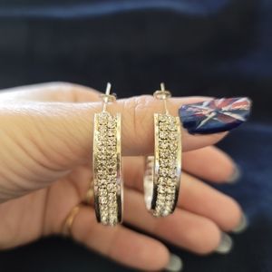 1.5 inch Swarovski Crystal Silver Hoop Earrings